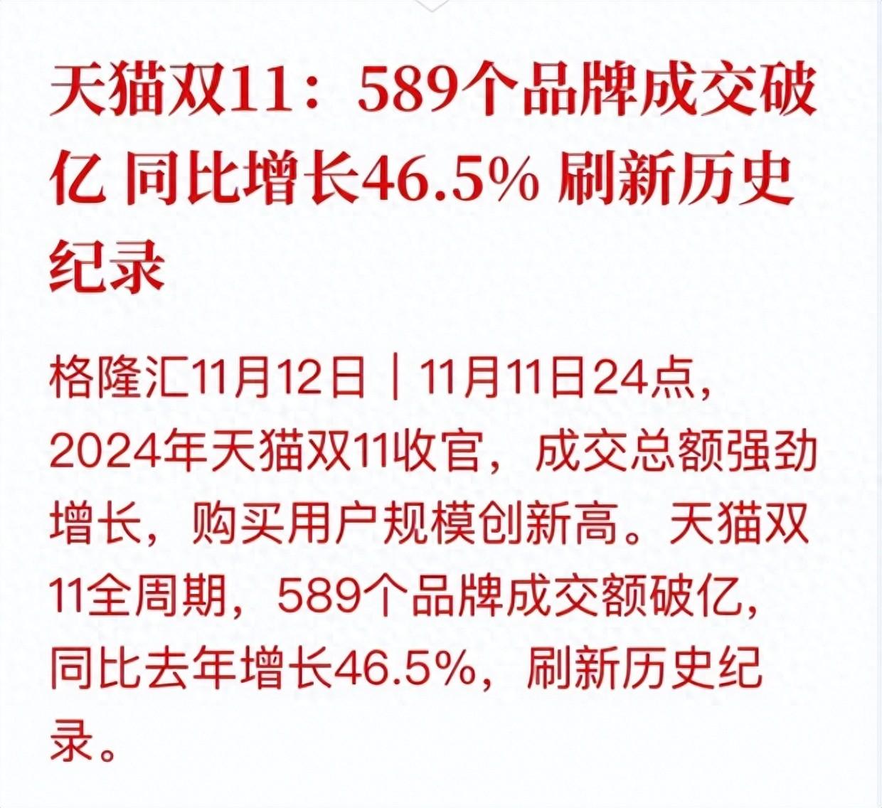 2024天貓雙11屢破紀錄,成就歷年最好一屆雙11
