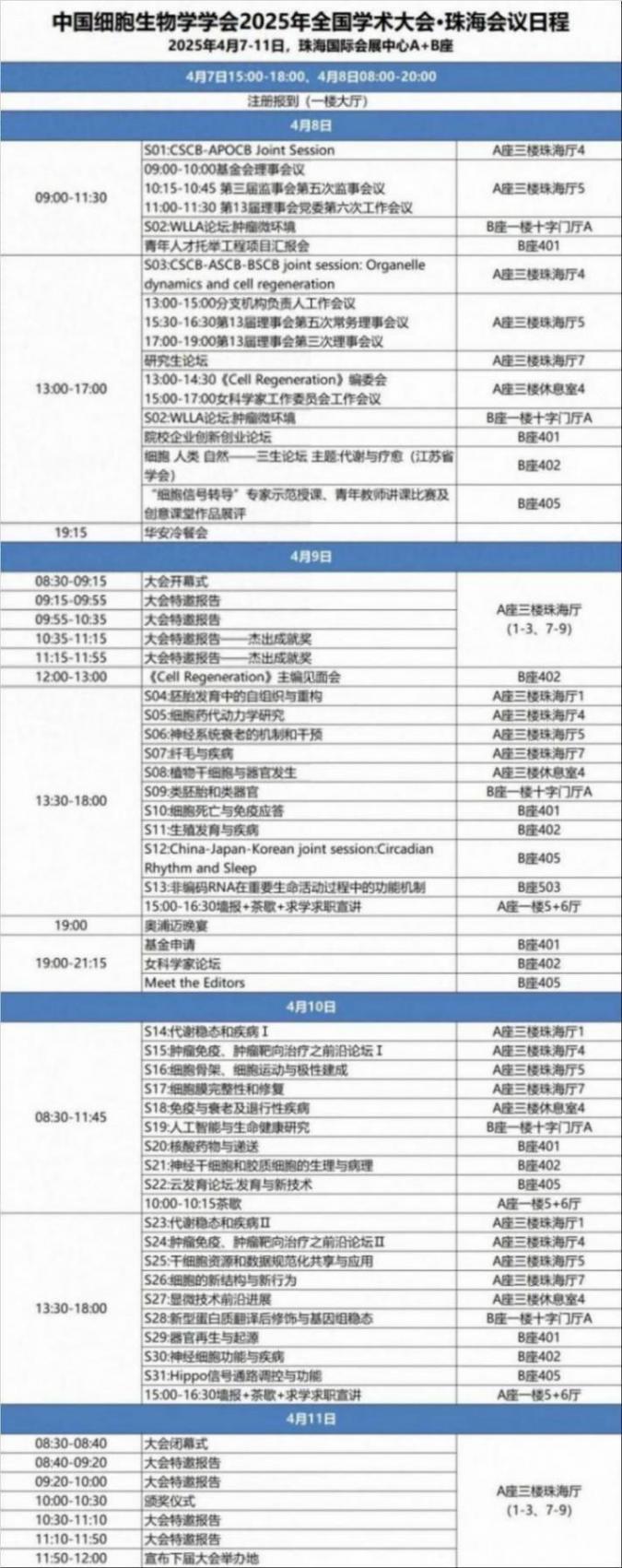 中國細(xì)胞生物學(xué)學(xué)會2025年全國學(xué)術(shù)大會·珠海會議簡易日程發(fā)布